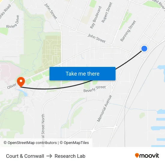 Court & Cornwall to Research Lab map