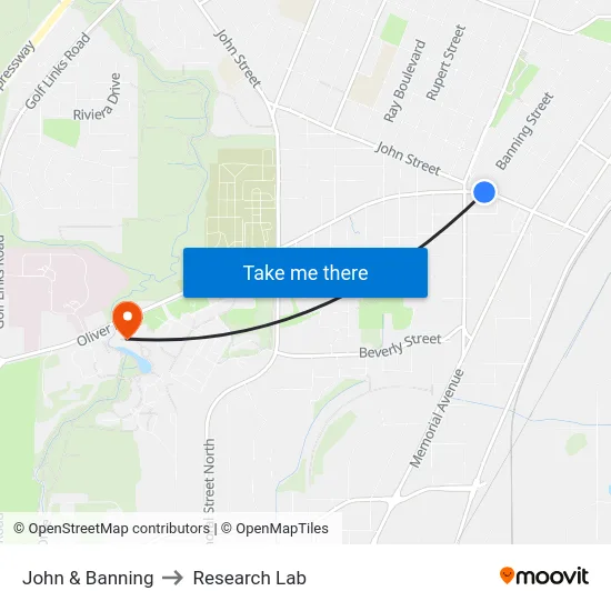 John & Banning to Research Lab map