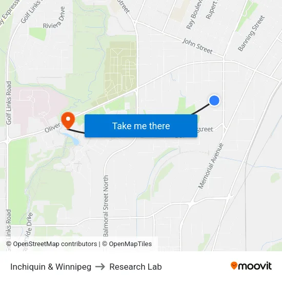 Inchiquin & Winnipeg to Research Lab map