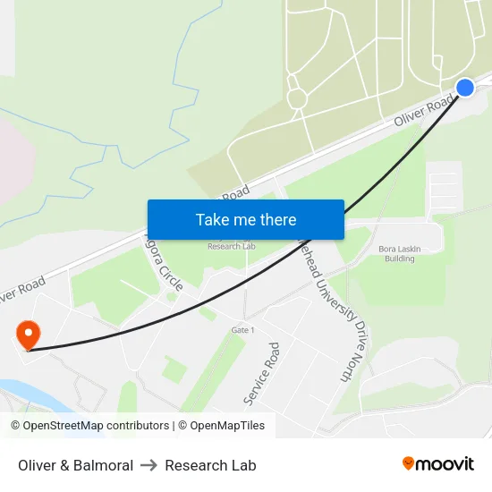 Oliver & Balmoral to Research Lab map