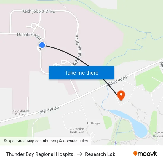 Thunder Bay Regional Hospital to Research Lab map