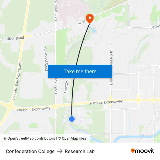 Confederation College to Research Lab map
