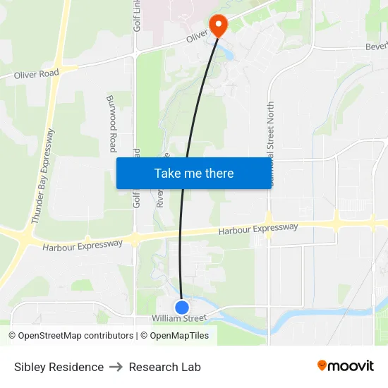 Sibley Residence to Research Lab map
