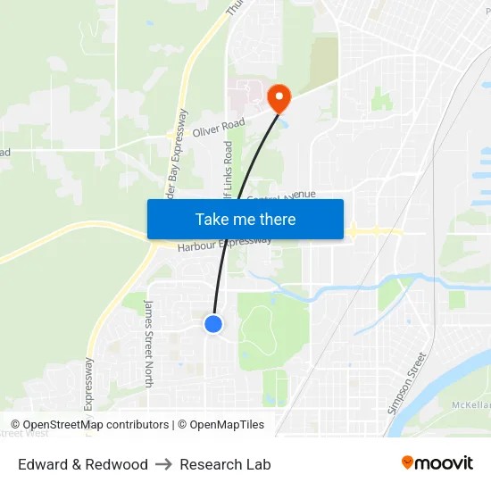 Edward & Redwood to Research Lab map