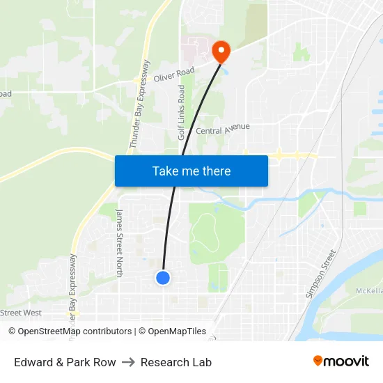Edward & Park Row to Research Lab map