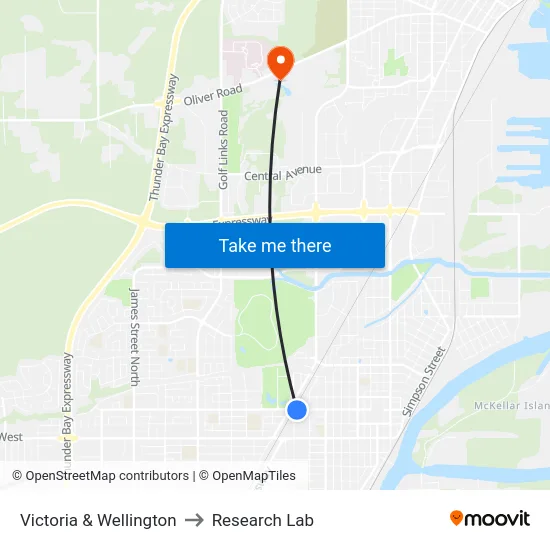 Victoria & Wellington to Research Lab map