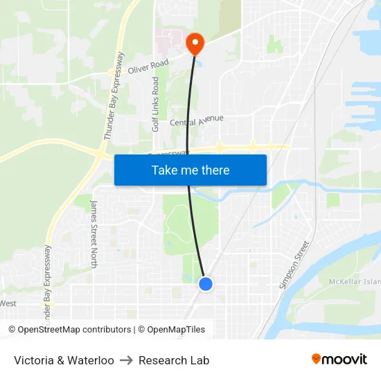 Victoria & Waterloo to Research Lab map
