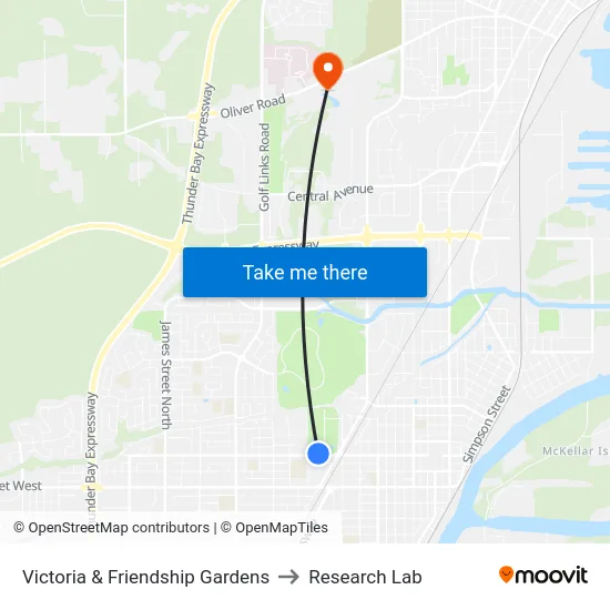 Victoria & Friendship Gardens to Research Lab map