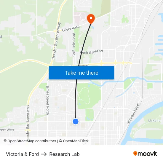 Victoria & Ford to Research Lab map