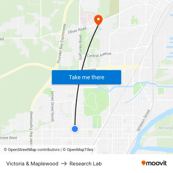 Victoria & Maplewood to Research Lab map