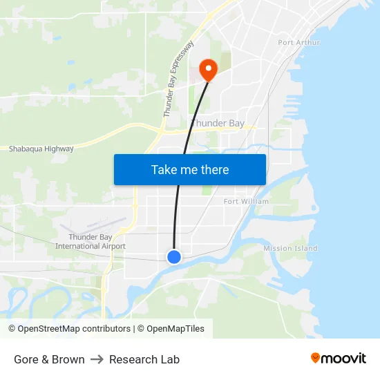 Gore & Brown to Research Lab map