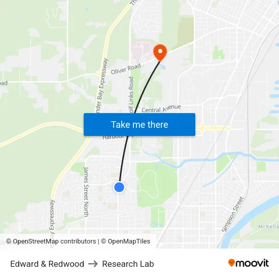 Edward & Redwood to Research Lab map