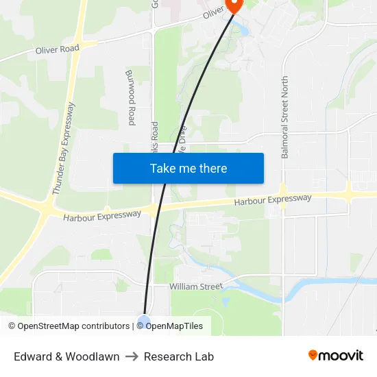 Edward & Woodlawn to Research Lab map