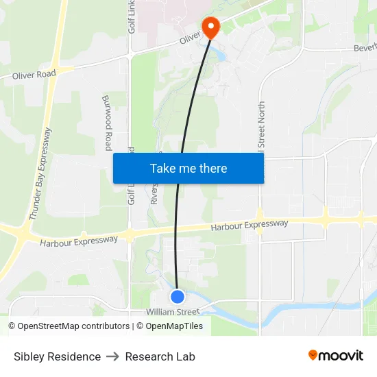 Sibley Residence to Research Lab map
