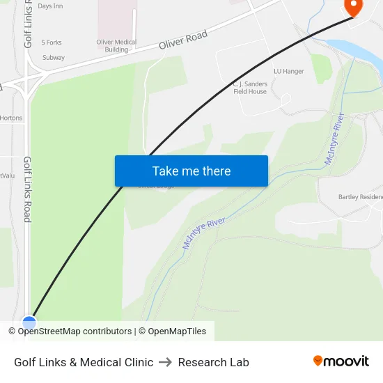Golf Links & Medical Clinic to Research Lab map