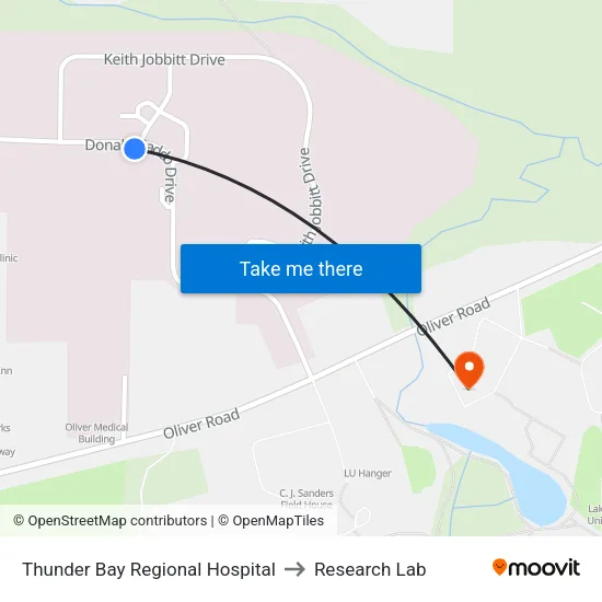 Thunder Bay Regional Hospital to Research Lab map