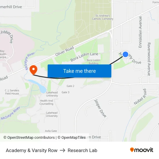 Academy & Varsity Row to Research Lab map