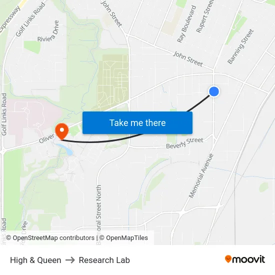 High & Queen to Research Lab map