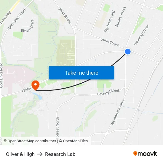 Oliver & High to Research Lab map