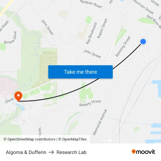 Algoma & Dufferin to Research Lab map