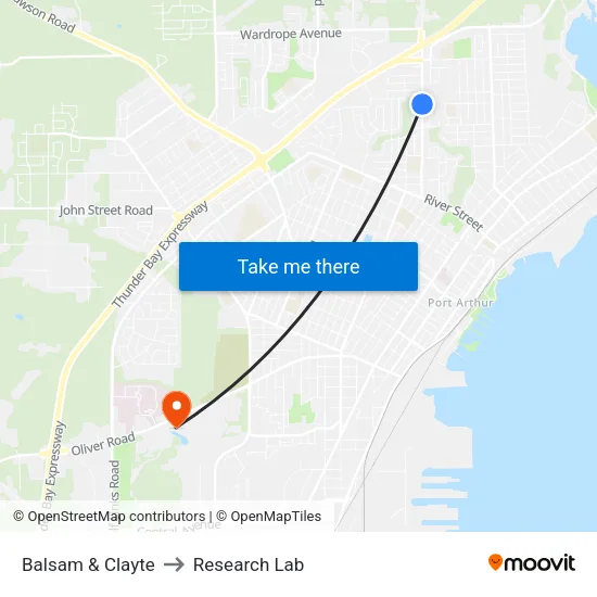 Balsam & Clayte to Research Lab map