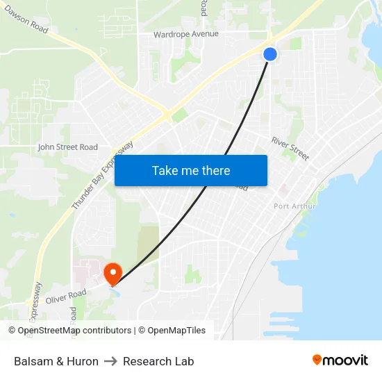 Balsam & Huron to Research Lab map