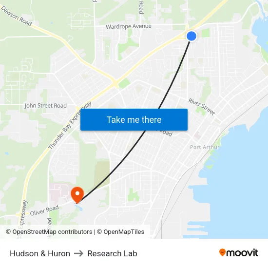 Hudson & Huron to Research Lab map