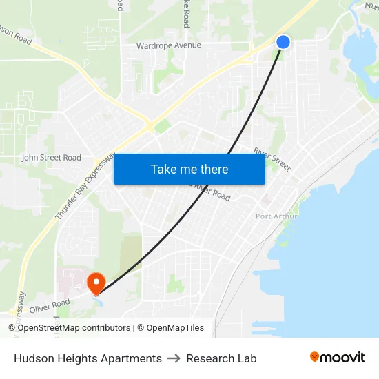 Hudson Heights Apartments to Research Lab map