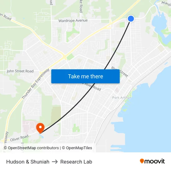 Hudson & Shuniah to Research Lab map