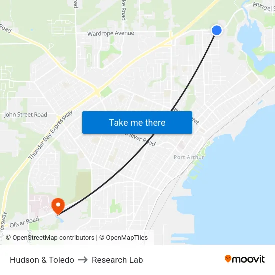 Hudson & Toledo to Research Lab map