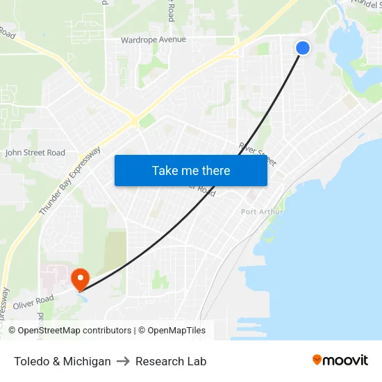 Toledo & Michigan to Research Lab map