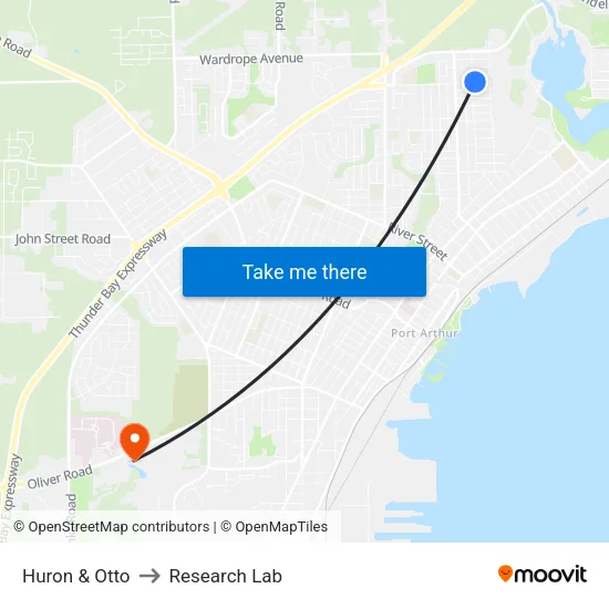 Huron & Otto to Research Lab map