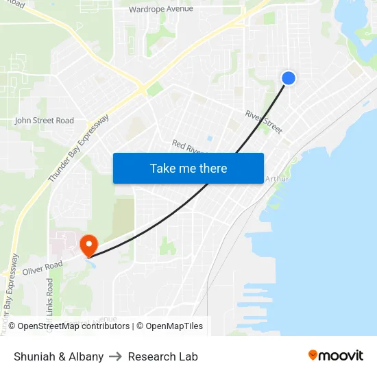 Shuniah & Albany to Research Lab map