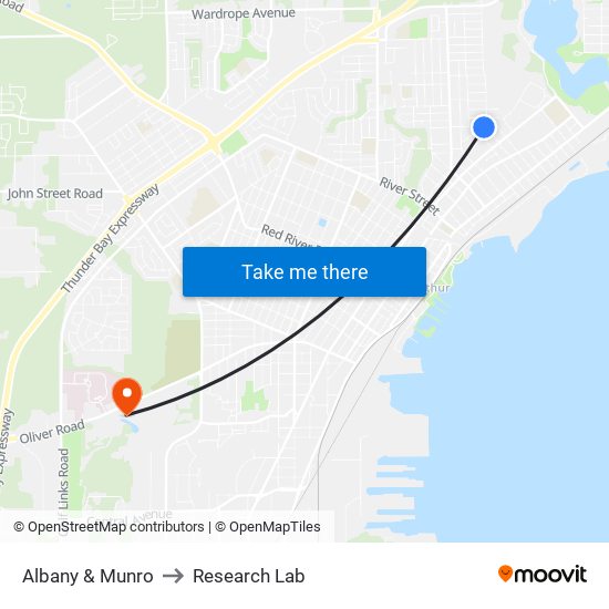 Albany & Munro to Research Lab map