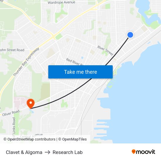 Clavet & Algoma to Research Lab map