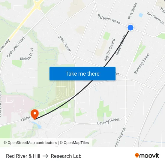 Red River & Hill to Research Lab map