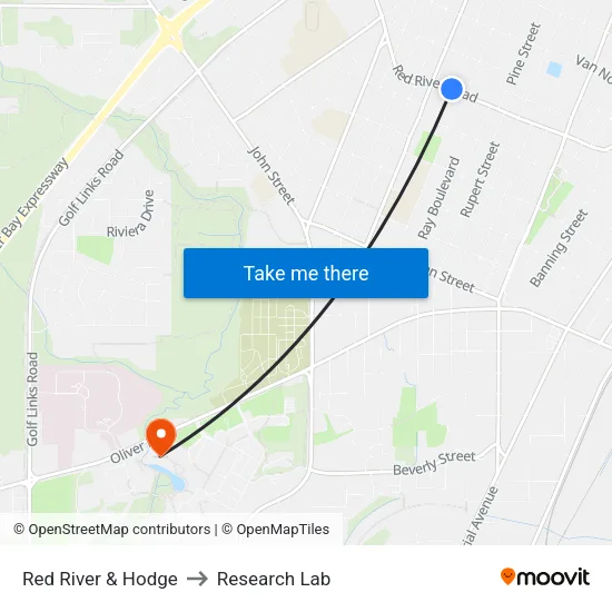 Red River & Hodge to Research Lab map