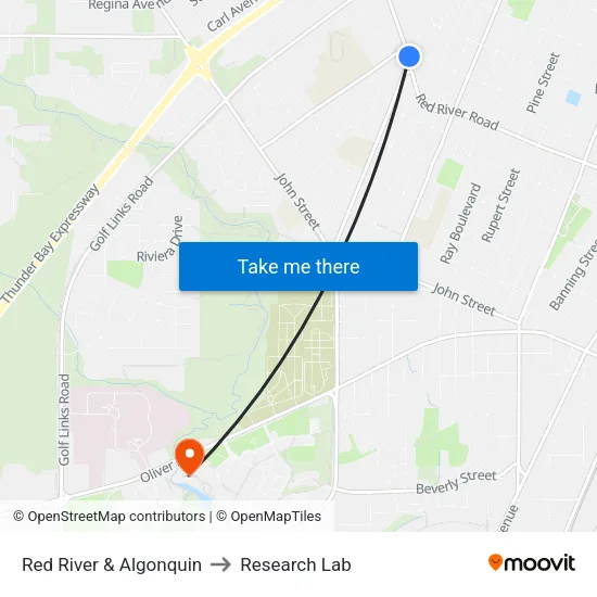 Red River & Algonquin to Research Lab map