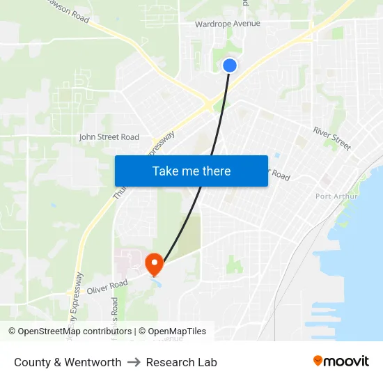 County & Wentworth to Research Lab map