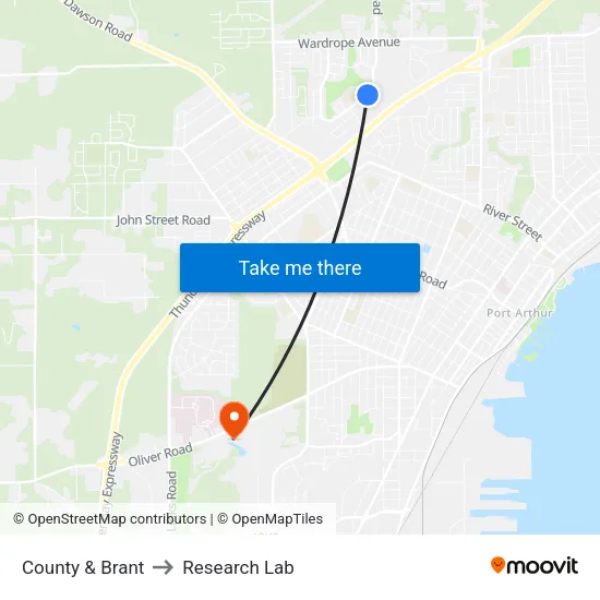 County & Brant to Research Lab map