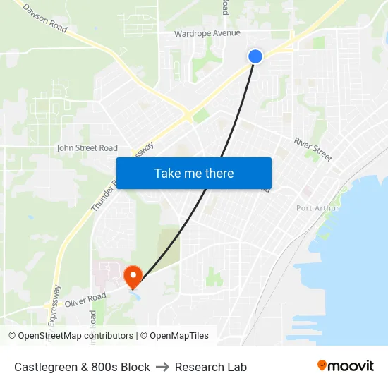 Castlegreen & 800s Block to Research Lab map