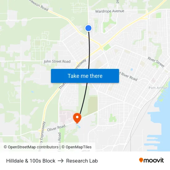 Hilldale & 100s Block to Research Lab map