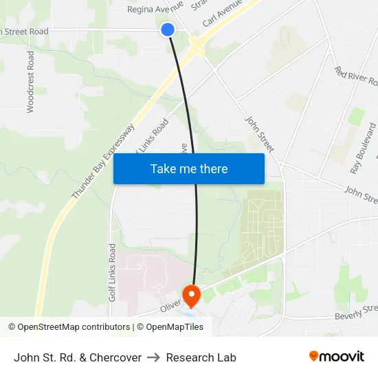 John St. Rd. & Chercover to Research Lab map