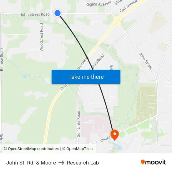 John St. Rd. & Moore to Research Lab map