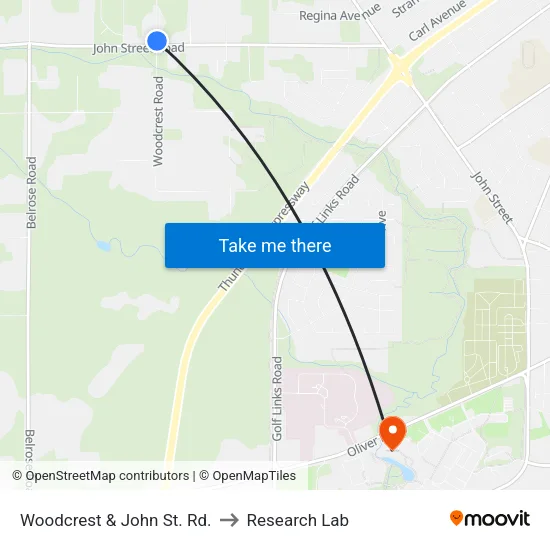 Woodcrest & John St. Rd. to Research Lab map
