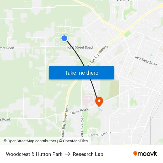 Woodcrest & Hutton Park to Research Lab map