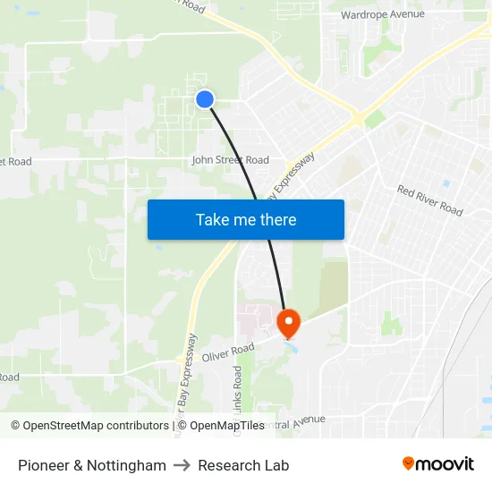 Pioneer & Nottingham to Research Lab map