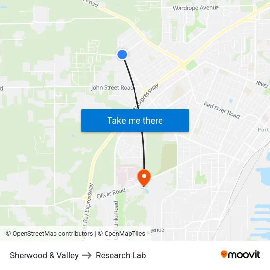 Sherwood & Valley to Research Lab map