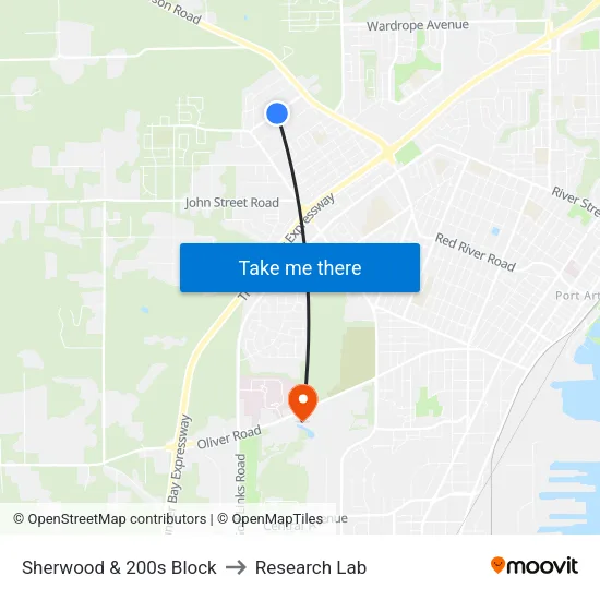 Sherwood & 200s Block to Research Lab map