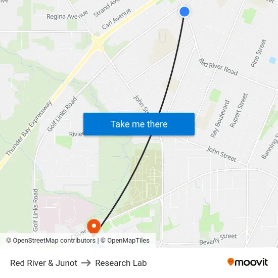 Red River & Junot to Research Lab map